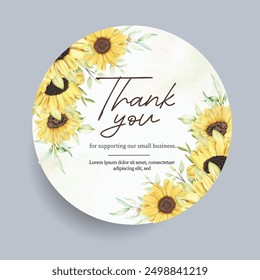 Sunflower border wreath, round frame of yellow flowers, hand drawn watercolor beautiful invitation card set arrangement, floral Frames spring Geometry wedding love card  vintage template background 
