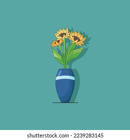 Un ramo de girasol con jarrón azul. Ilustración del vector 