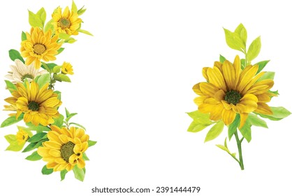 sunflower bouquet and branch ornament illustration