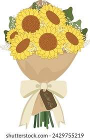 Sunflower bouquet hand drawn element vector illustration for decorate invitation greeting birthday party celebration wedding card poster banner textile wallpaper paper wrap background