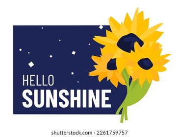 Sunflower bouquet illustration. Vector flower template for postcard, banner with text. Flat style design concept for internationals women’s day, Valentines day or birthday. Cute floral gift 