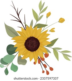 sunflower bouquet suitable for decorating wedding invitation cards or greeting cards