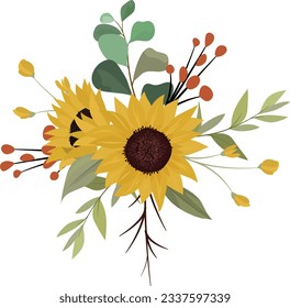 sunflower bouquet suitable for decorating wedding invitation cards or greeting cards