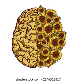 Sunflower Brain, Half Brain, half flower, Sun flower, brain flower yeallow