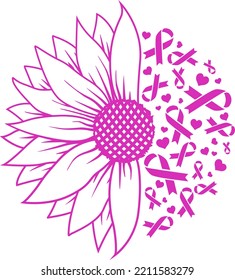 Sunflower Breast Cancer vector, healthcare icon - Strong woman