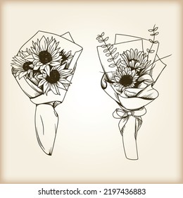 Sunflower bucket hand drawing vector