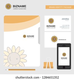 Sunflower Business Logo, File Cover Visiting Card and Mobile App Design. Vector Illustration