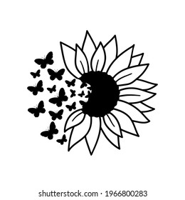 Sunflower Butterflies Outline Drawing Line Vector Stock Vector (Royalty ...