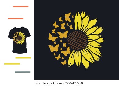Sunflower and Butterflies t shirt design