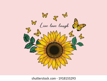 sunflower butterfly hand drawn design vector art sun flower lettering hand drawn vector art sunflower keep life simple sunflower positive quote stationery