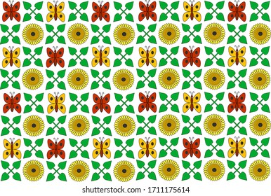 Los patrones de forma de girasol y mariposa pueden utilizarse como motivos de batik.