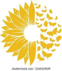 Sunflower And Butterfly silhouette, Butterflies illustration, Flower vector, Sun, Distressed Sunflower