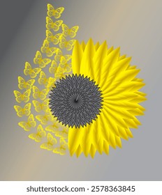 sunflower with butterfly vector illustration