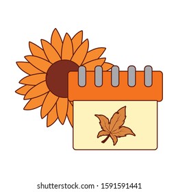 Sunflower and calendar of thanksgiving day design, Autumn season holiday greeting and traditional theme Vector illustration