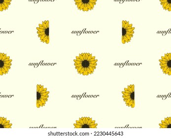 Sunflower cartoon character seamless pattern on yellow background