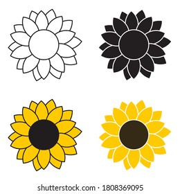 Sunflower cartoon icons set in different styles for cutting. Collection cartoon vector sunflowers