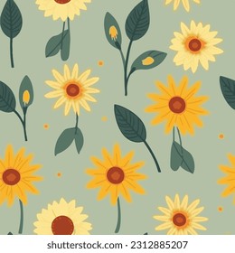 Sonnenblume im Cartoon-Stil für nahtlosen Hintergrund, flacher Vektorgrafik.