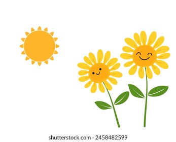 Sunflower cartoons and sun icon sign isolated on white background vector.