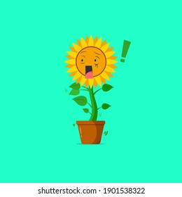 Sunflower character got shocked and point to something isolated on a green background. Sunflower character emoticon illustration