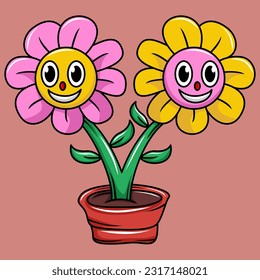 Sunflower character illustration cartoon in retro design style