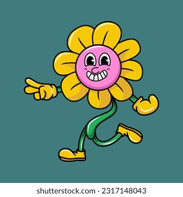 Sunflower character illustration cartoon in retro design style