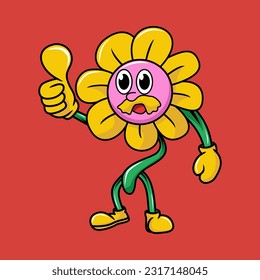 Sunflower character illustration cartoon in retro design style