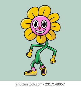 Sunflower character illustration cartoon in retro design style
