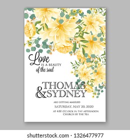 Sunflower Chrysanthemum wedding invitation vector floral background template