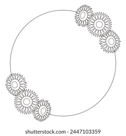 Sunflower Circle Frame , Line drawing frame