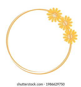 Sunflower circle sign frame isolated on white background vector illustration.