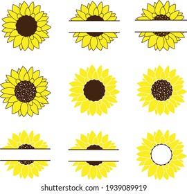 Sunflower Clipart, Sunflower Vector, Sunflower Split, Summer Vector Clipart, Flowers Clipart