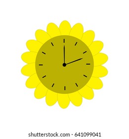 Sunflower clock icon. Isolated. Flat design. Vector illustration.