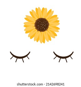 Sunflower and close eyes isolated on white background vector illustration