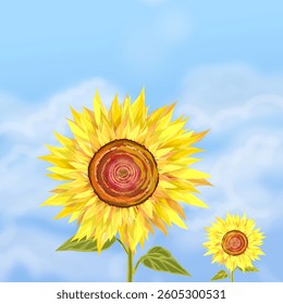 sunflower with cloudy blue sky background