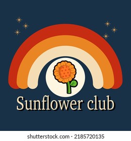 Sunflower club.rainbow star on blue background.vector and illustration for shirt and logo.