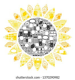 Sunflower collage icon combined for bigdata and computing illustrations. Vector sunflower mosaics are organized from computer, calculator, connections, wi-fi, network,