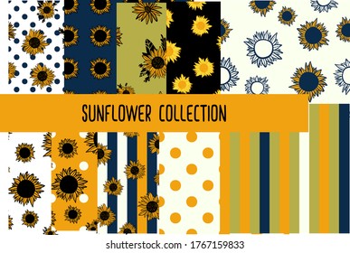 Sunflower collection for your design. Summer seamless patterns. Geometric pattern