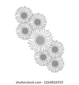 Sunflower Coloring Page And Book Hand Drawn Line Art Illustration Beautiful Flower Black And White Drawing Vector