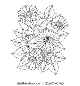 Sunflower Coloring Page Drawing Leaves Doodle Stock Vector (Royalty ...