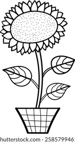 Sunflower coloring page, outline, simple drawing vector illustration design