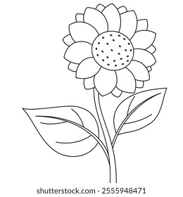 Sunflower coloring page, vector printable worksheets for kids