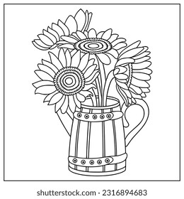 sunflower coloring pages - flower vase coloring pages - flower outline - flower adult coloirng pages for beggineers