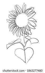 Sunflower in continuous line art drawing style. Black linear sketch isolated on white background. Vector illustration