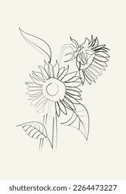 Sonnenblume im Stilstil der kontinuierlichen Linie. Schwarze lineare Skizze Vektorgrafik.