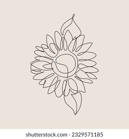 Sunflower continuous line art drawing vector. Natural oil logo. Minimalist Ukrainian symbol
