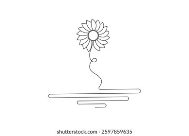 Sunflower continuous one line drawing and minimalist style isolate outline vector icon