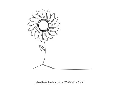Sunflower continuous one line drawing and minimalist style isolate outline vector icon