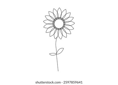 Sunflower continuous one line drawing and minimalist style isolate outline vector icon