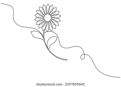 Sunflower continuous one line drawing and minimalist style isolate outline vector icon