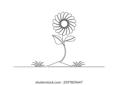 Sunflower continuous one line drawing and minimalist style isolate outline vector icon